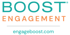 teal and orange Boost Engagement logo that contains their website of engageboost.com.