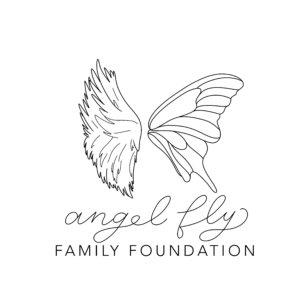 Angel Fly Family Foundation logo features a black and white butterfly above the foundation's name